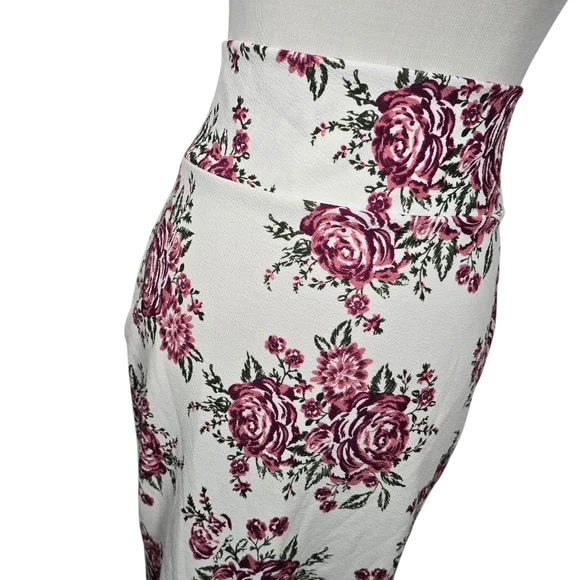 No Comment Size Large White Floral Print High Waist Pull-On Bodycon Skirt - Picture 3 of 7